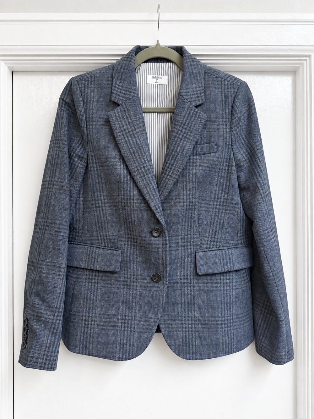 UNTUCKit Women's Gray Blue Plaid Blazer, Size 8